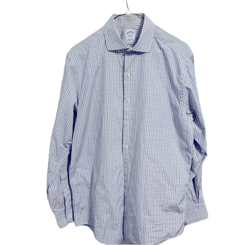 Brooks Brothers checked dress shirt purple/pale blue. 15 1/2 x 34. Gently worn.